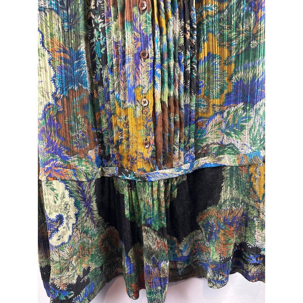Women’s 100% Silk Etro Floral Pleated Long Sleeve Mini Dress Size L - Picture 4 of 5